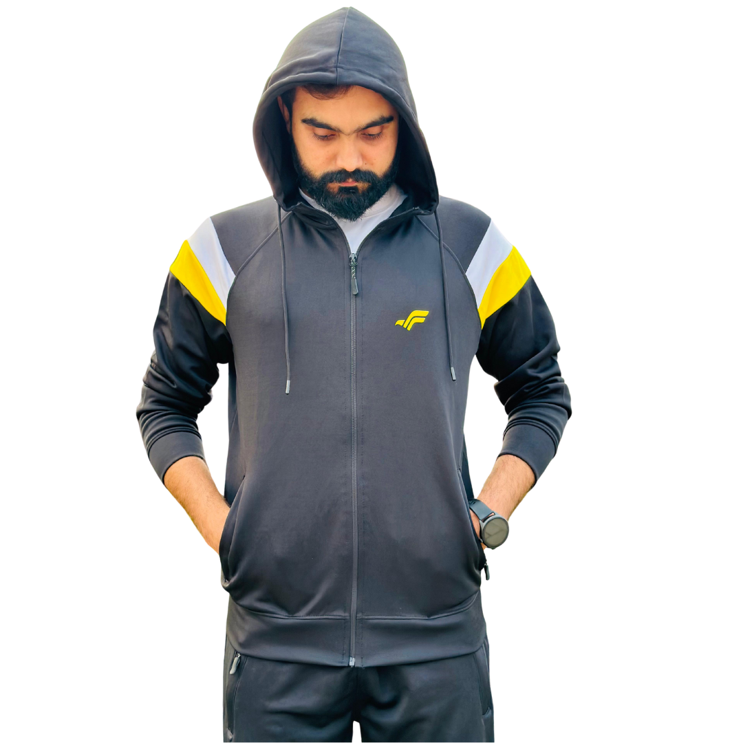 Luxury Fleece  Gray and Yellow Track Suit | Premium Quality & Stylish Comfort